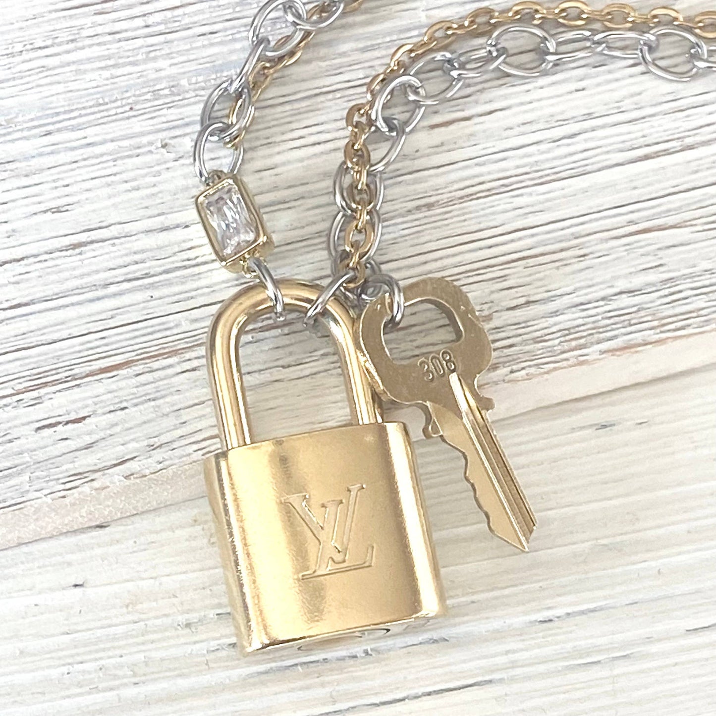 Louis Vuitton lock necklace repurposed upcycled LV