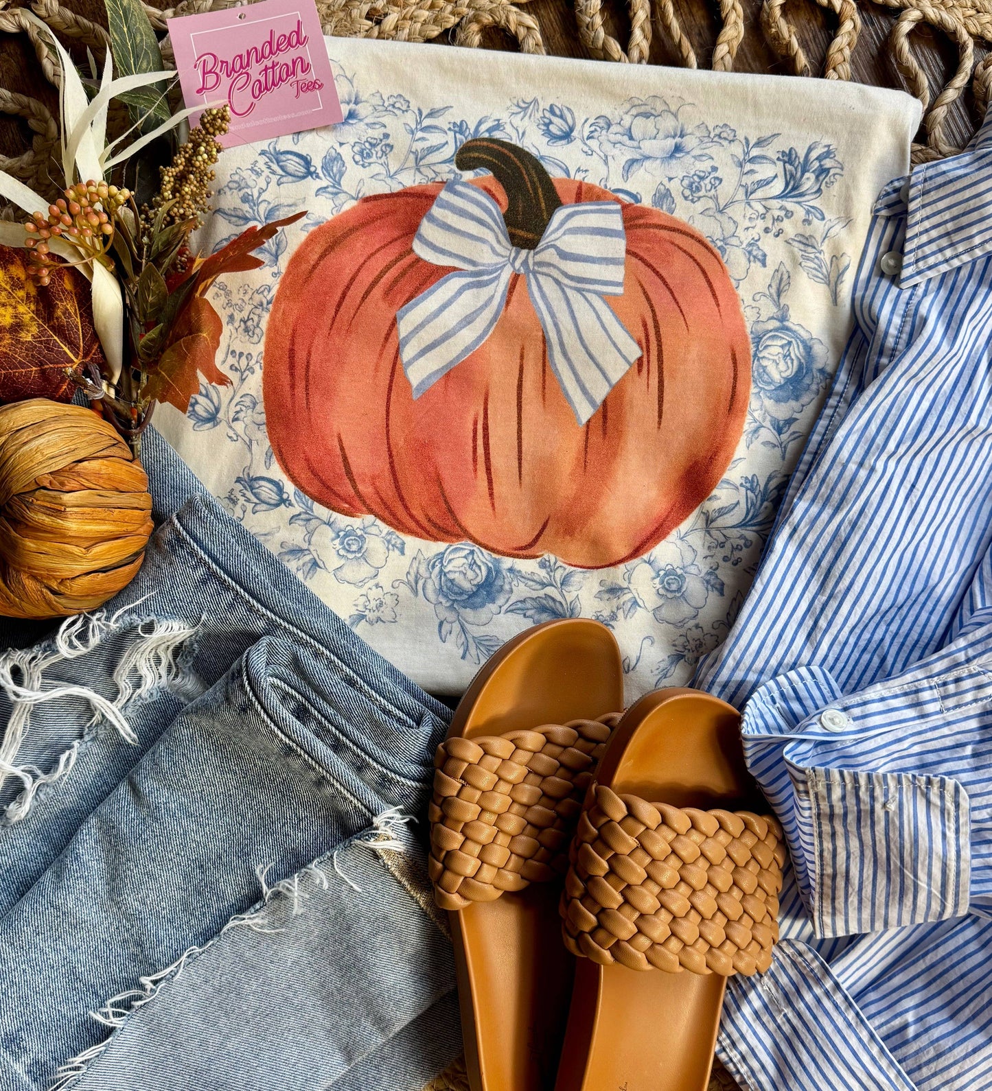 Blue Floral Pumpkin T-Shirt