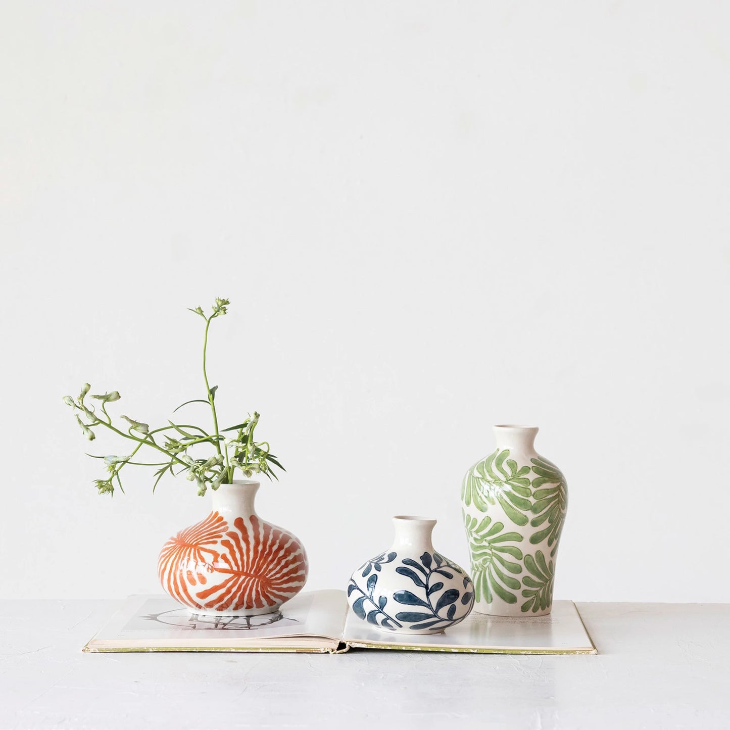 Hand-Painted Stoneware Vases w/ Abstract Design