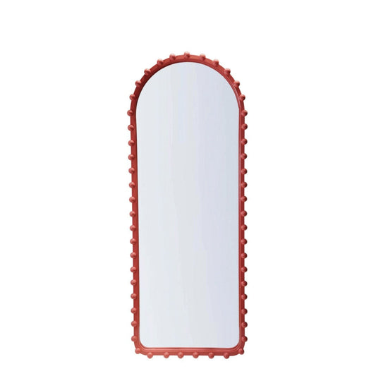 Wood Ball Framed Arched Wall Mirror, Pink