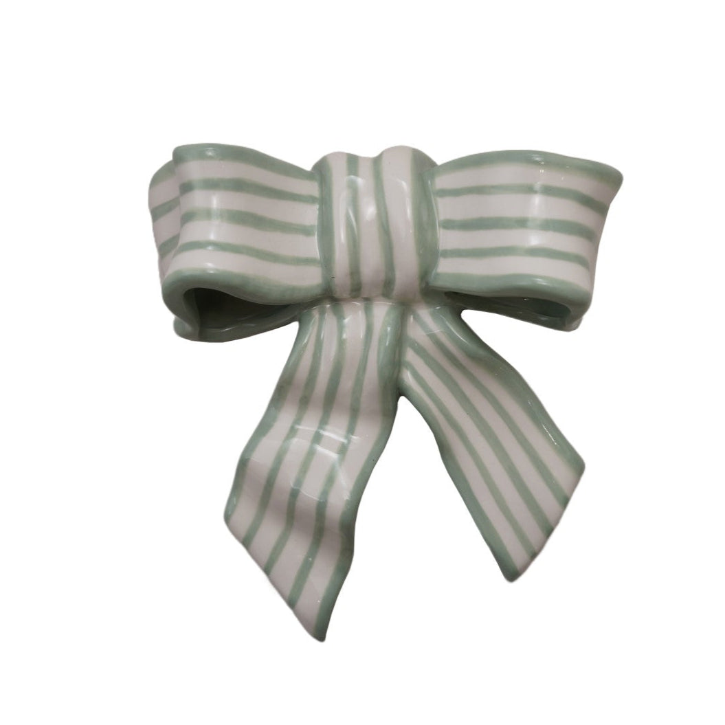 Stoneware Striped Bow Décor/Wall Hanging (Hangs or Sits) ©