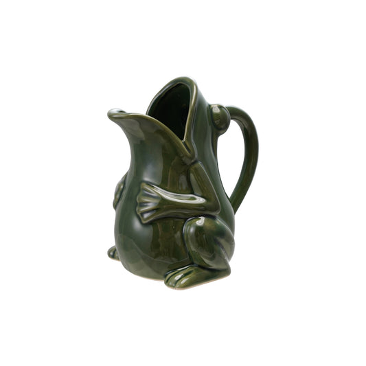 16 oz. Stoneware Frog Pitcher, Reactive Glaze (Each One Will Vary)