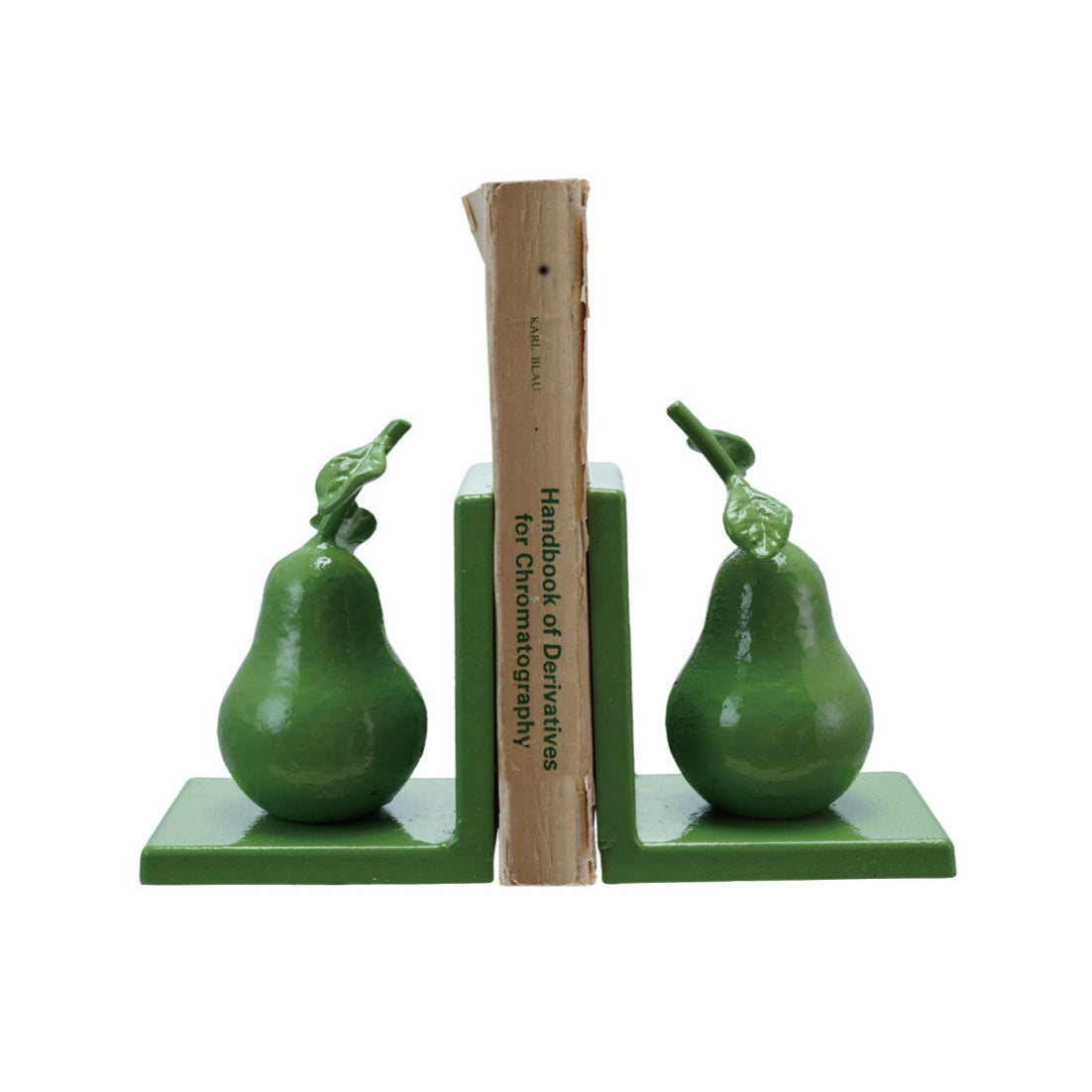 Cast Iron Pear Bookends, Green, Set of 2