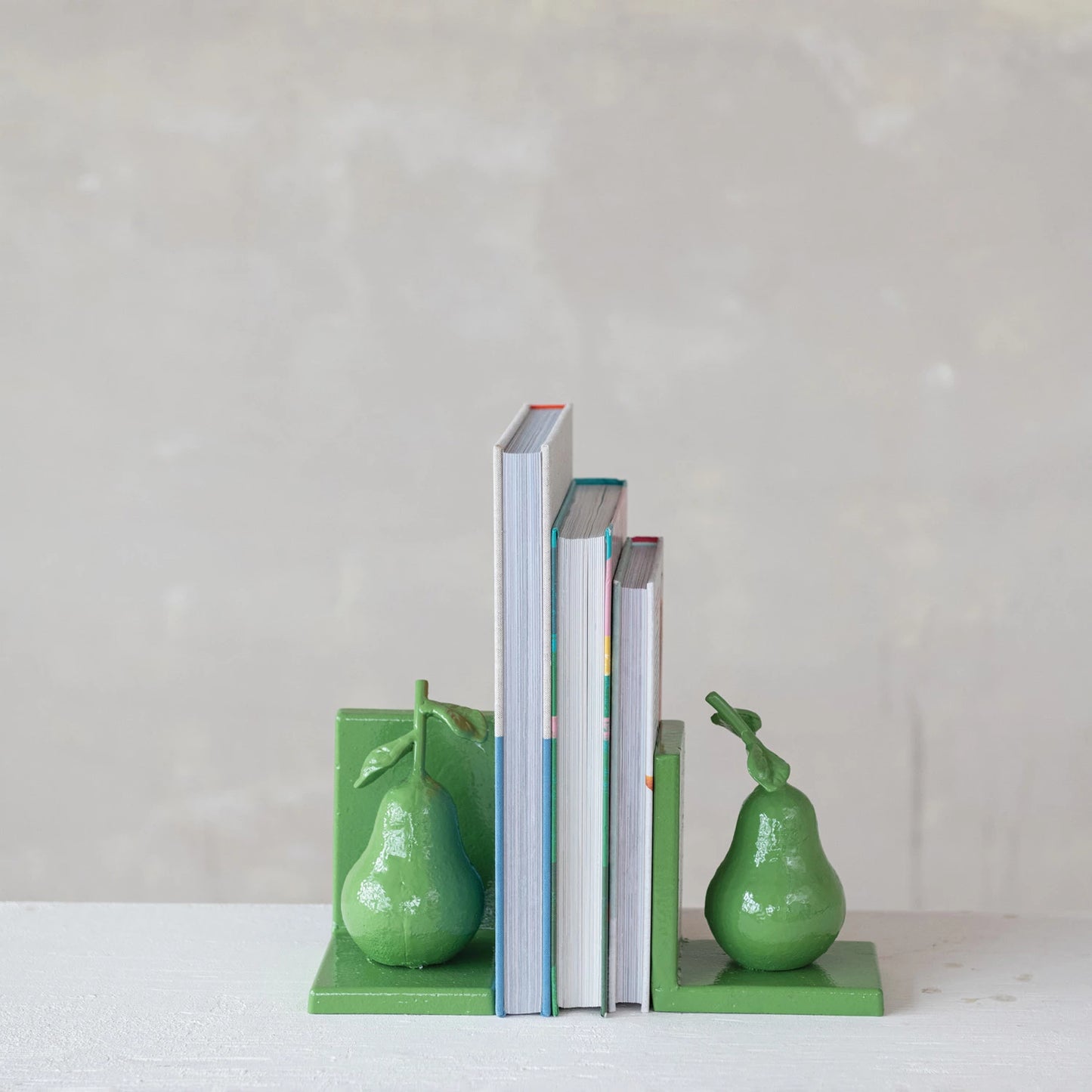 Cast Iron Pear Bookends, Green, Set of 2