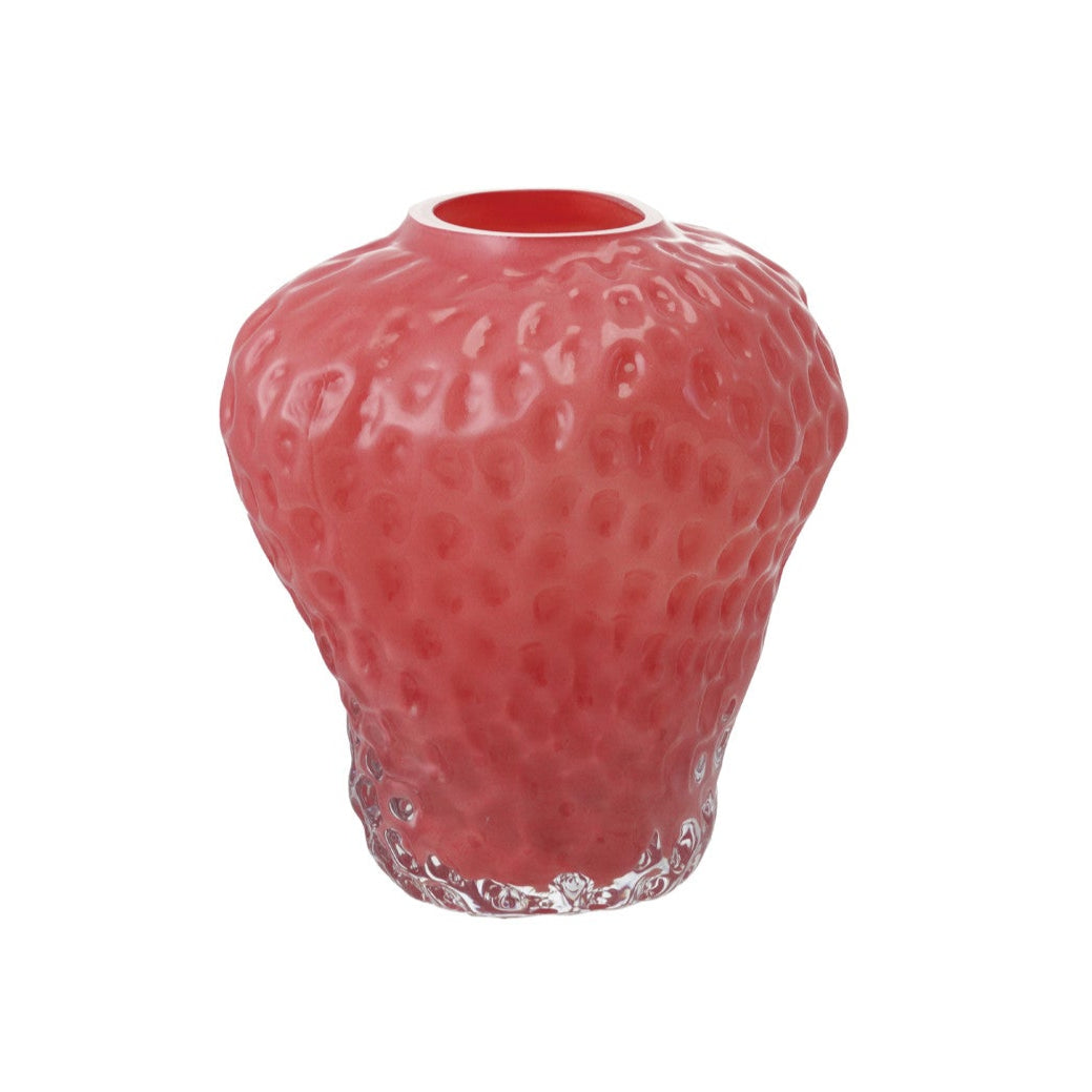 Glass Strawberry Shaped Vase, Opaque Pink