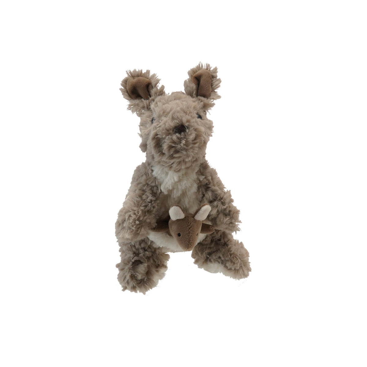 Plush Kangaroo w/ Joey in Pouch, Grey & White