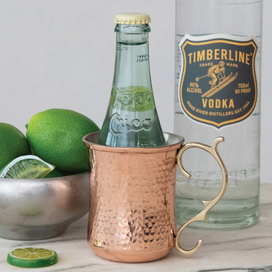 10 oz. Hammered Stainless Steel Mule Mug w/ Brass Handle