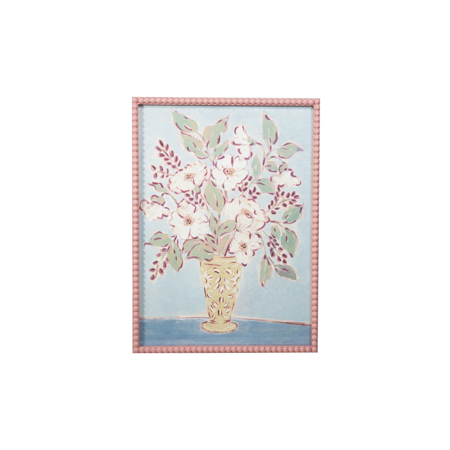 Wood Framed Glass Wall Décor w/ Flowers in Vase & Bobbin Frame ©