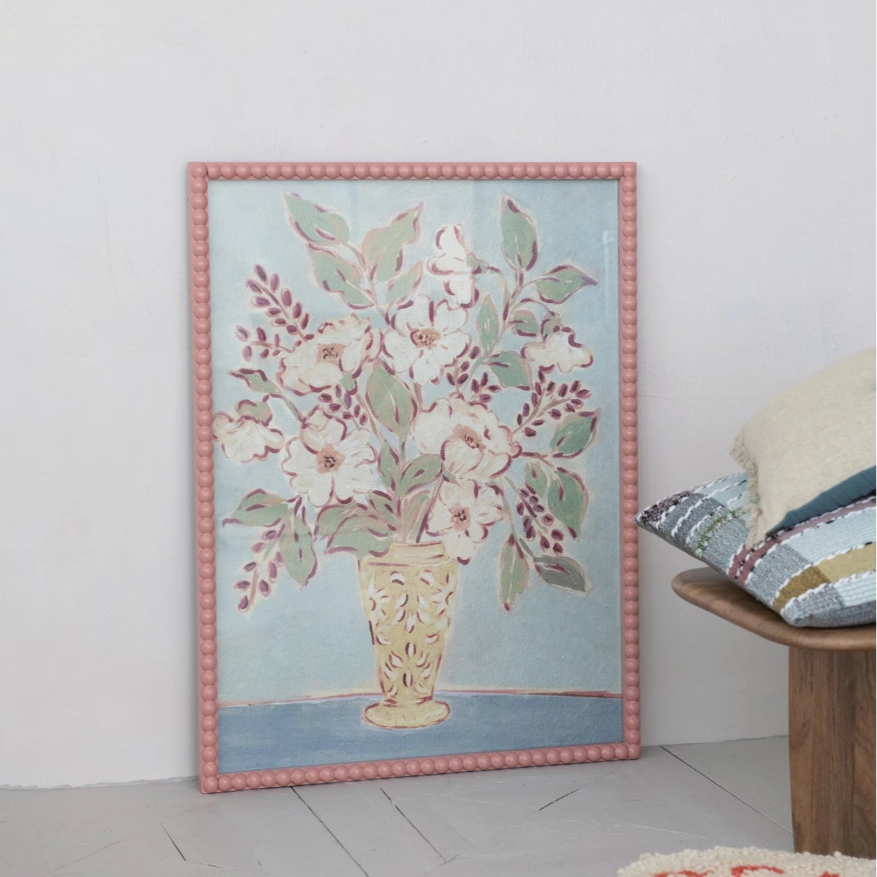 Wood Framed Glass Wall Décor w/ Flowers