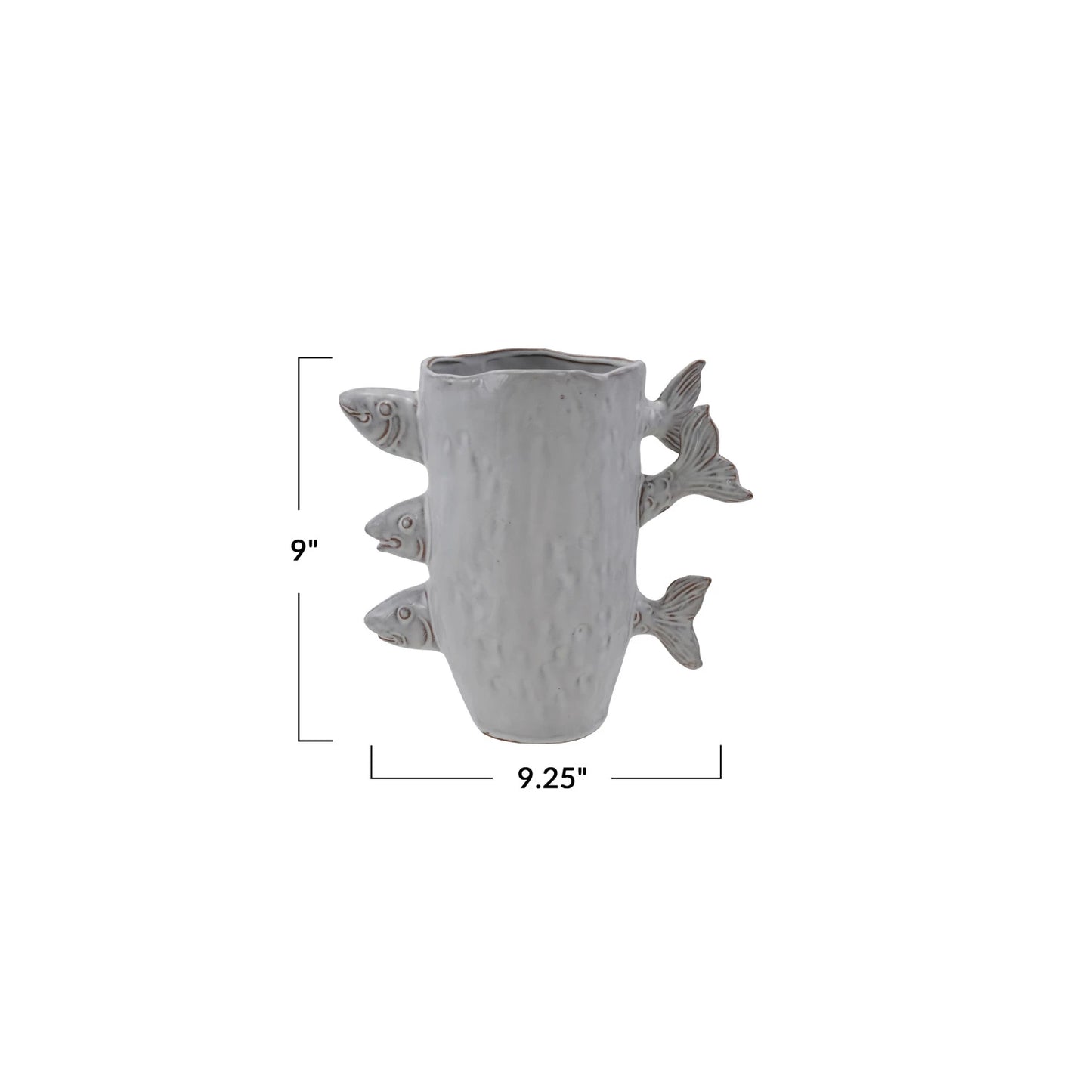 Stoneware Vase w/ 3D Fish, Reactive Glaze