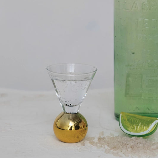 1 oz. Shot Glass w/ Gold Electroplated Ball Stem