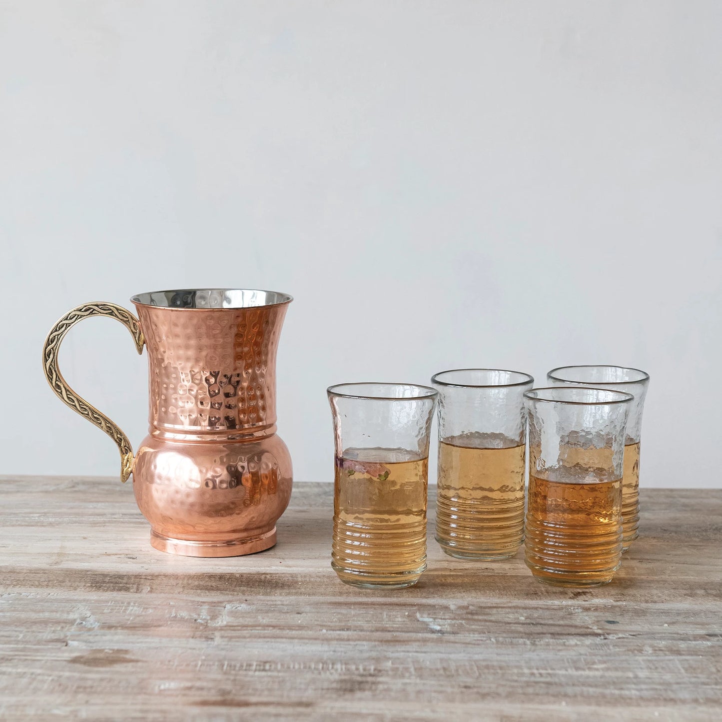 48 oz. Hammered Stainless Steel Pitcher with Brass Handle