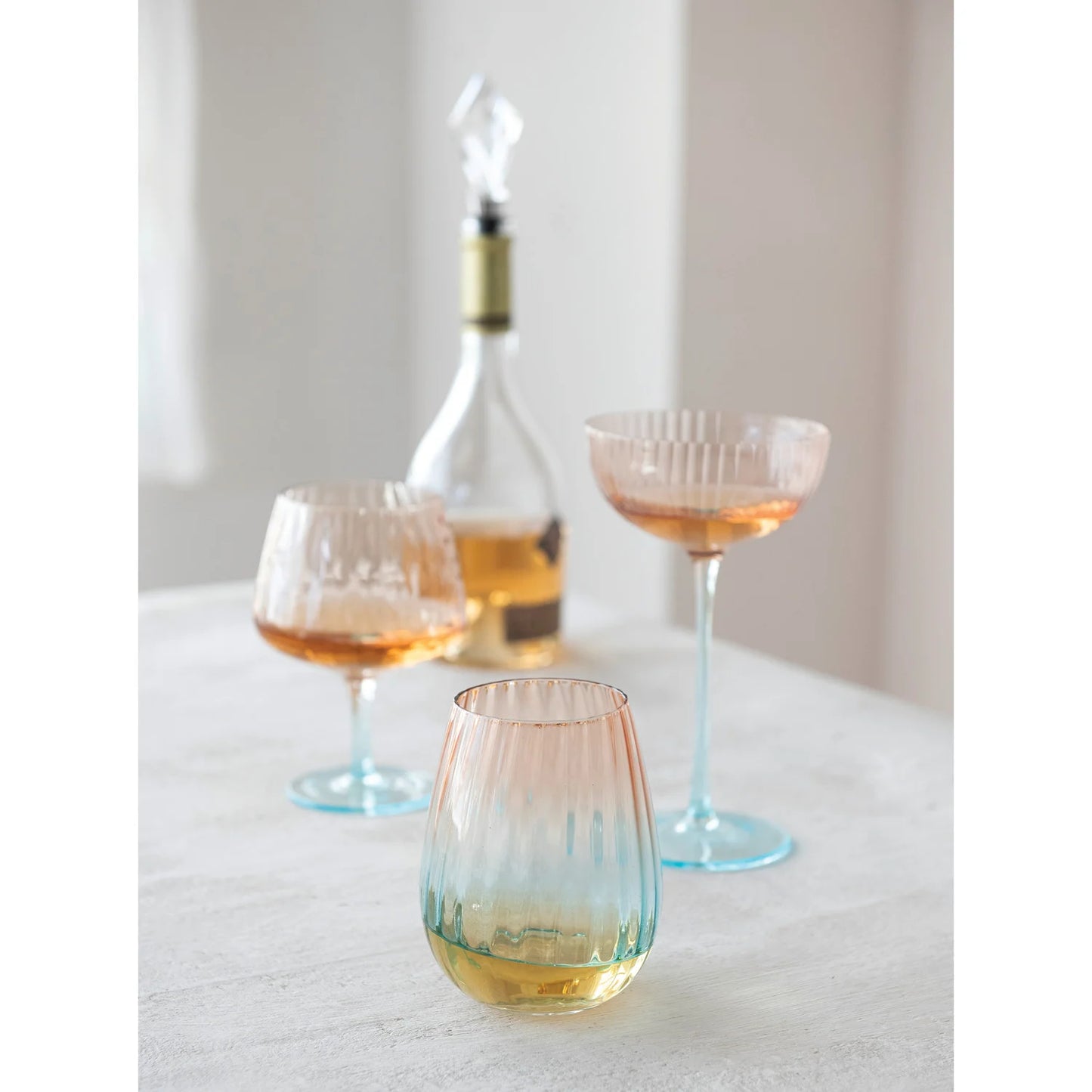 Two-Tone Stemmed Fluted Wine Glass, Blush Color & Blue