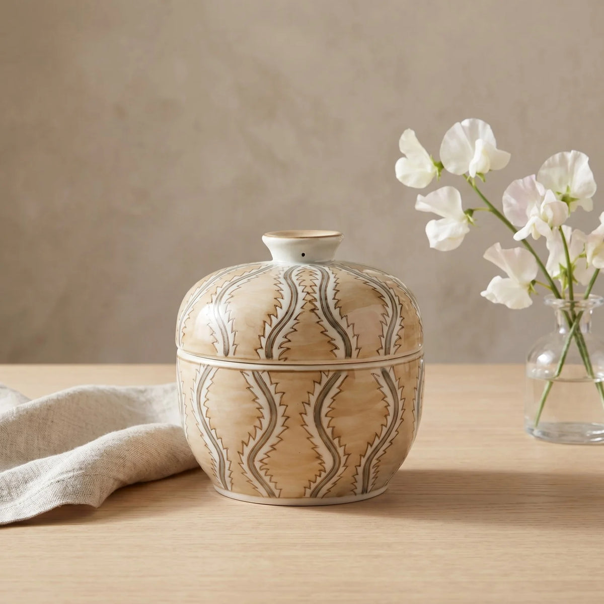 Decorative Hand-Painted Stoneware Jar with Design Small