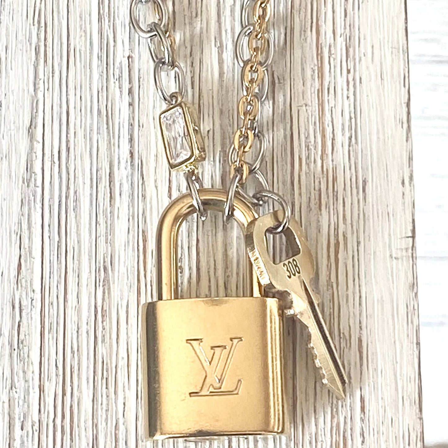 Louis Vuitton lock necklace repurposed upcycled LV