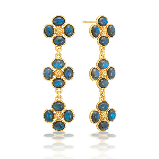 Berry Clover Linear Earrings - Blue Labradorite