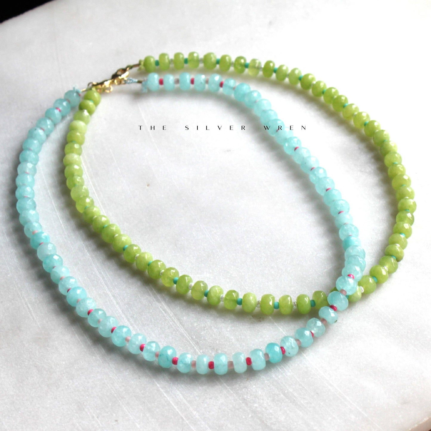 Islands Stone Candy Beaded Necklace Aqua/Pink