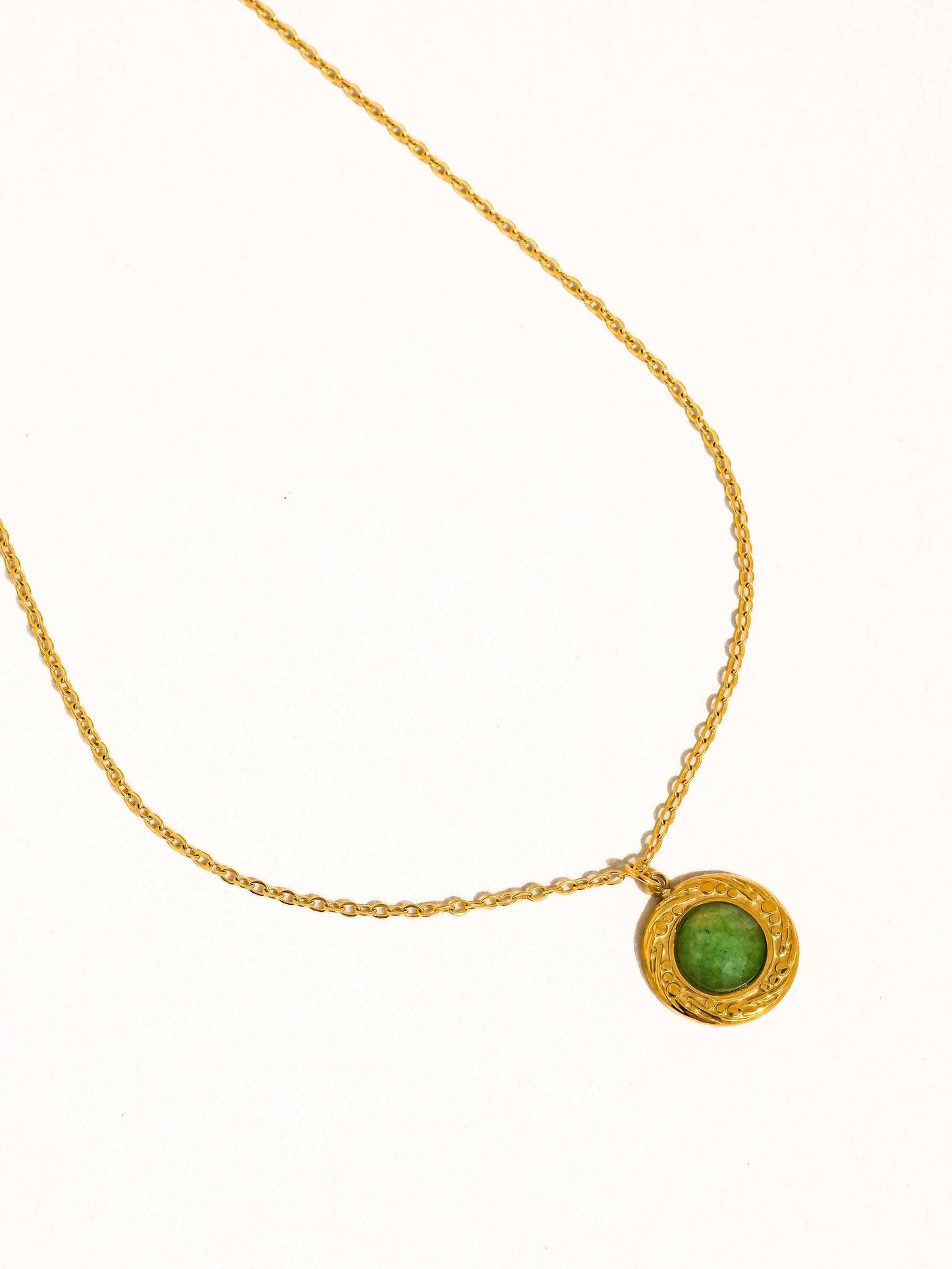 Enric 18K Gold Non-Tarnish Natural Stone Necklace: Green