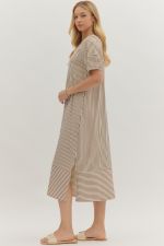 Textured Stripe Midi Dress Brown
