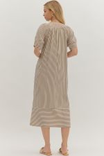 Textured Stripe Midi Dress Brown