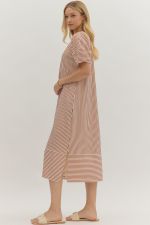 Textured Stripe Midi Dress Rust
