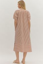 Textured Stripe Midi Dress Rust