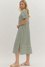 Textured Stripe Midi Dress Hunter Green