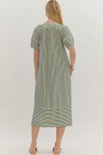 Textured Stripe Midi Dress Hunter Green