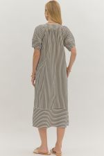 Textured Stripe Midi Dress Black