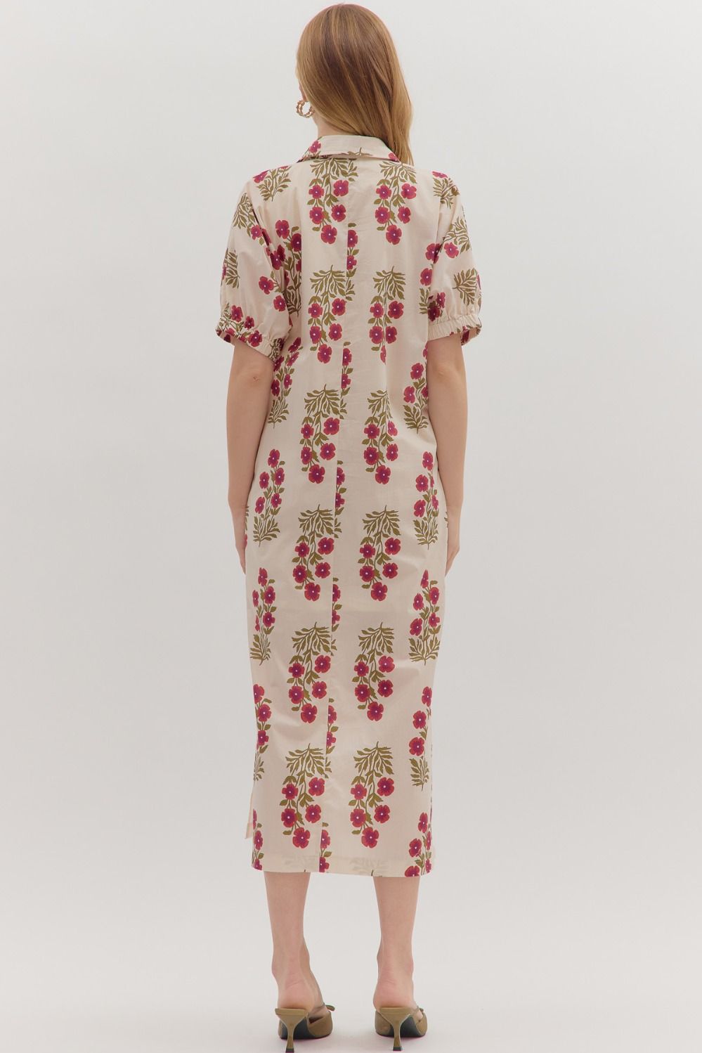Botanical Puff Sleeve Midi Dress