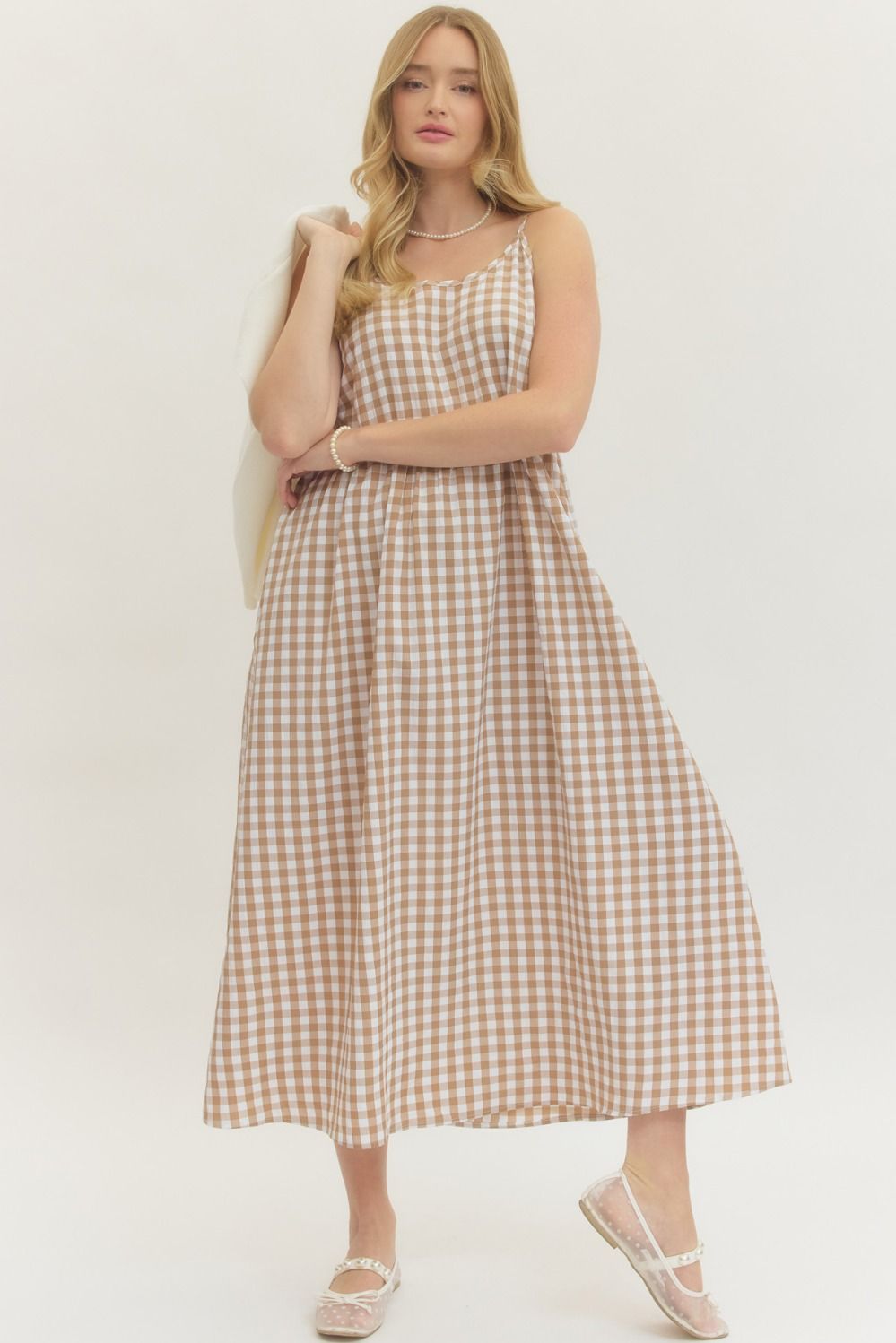 Khaki Checked Dress and Sweater