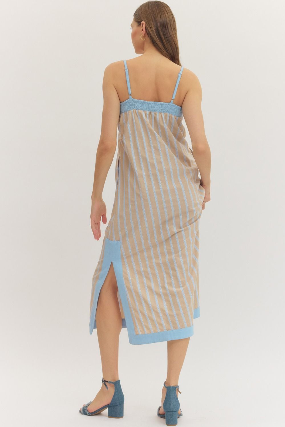 Sleeveless Midi Dress - Sand/Blue