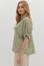Stripe Pattern Dolman Top Olive