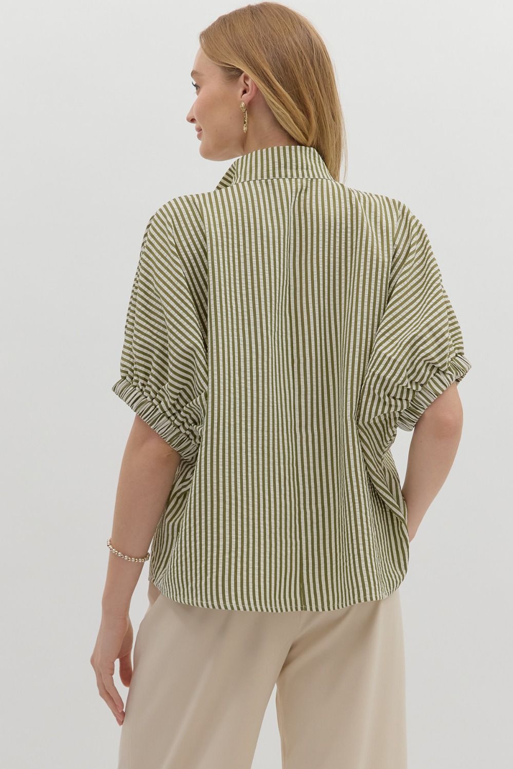 Stripe Pattern Dolman Top Olive