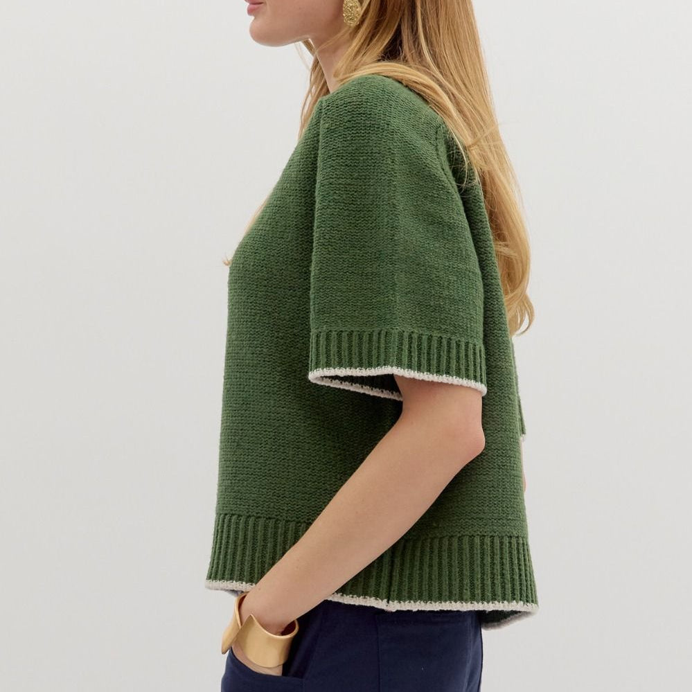 Cropped Sweater Shirt - Olive