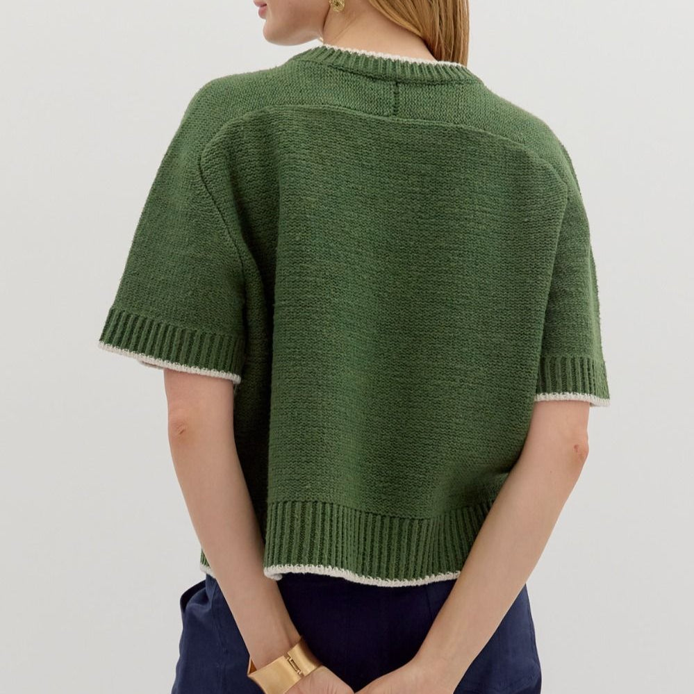 Cropped Sweater Shirt - Olive
