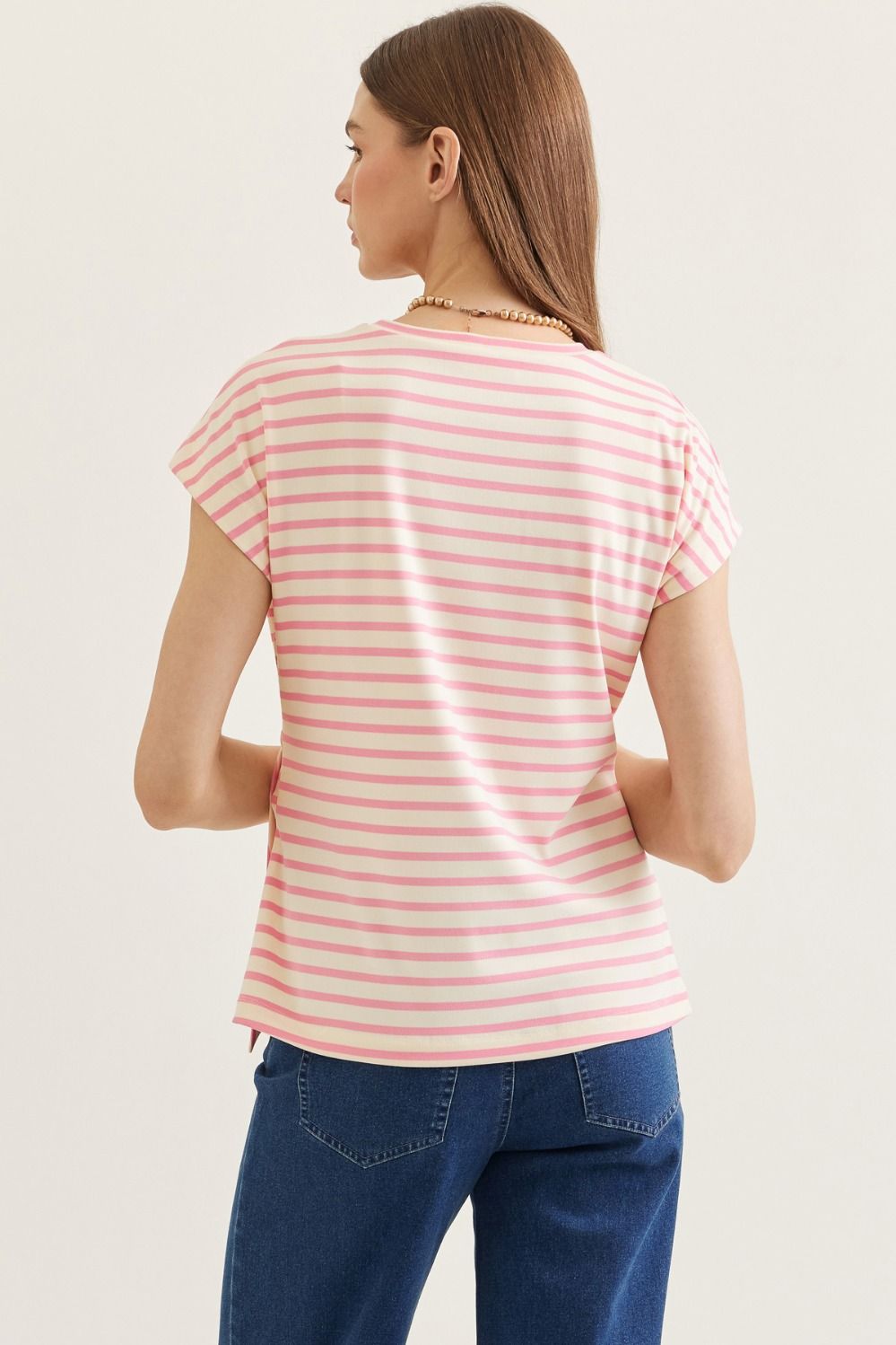 Pink/Cream Stripe Tie Top