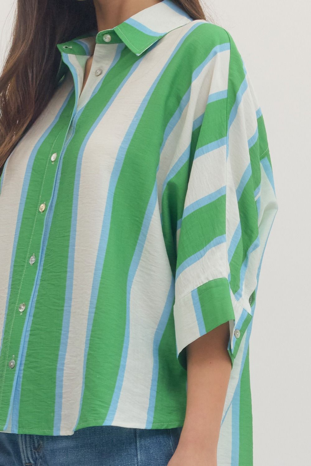 Striped Dolman Sleeve Top- Green