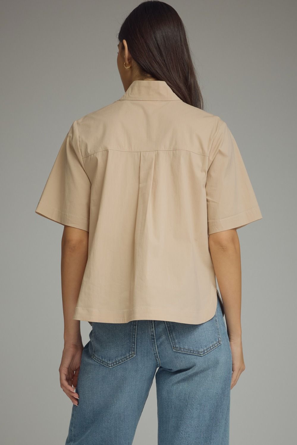 Solid Short Sleeve Stand Neck Top/Beige
