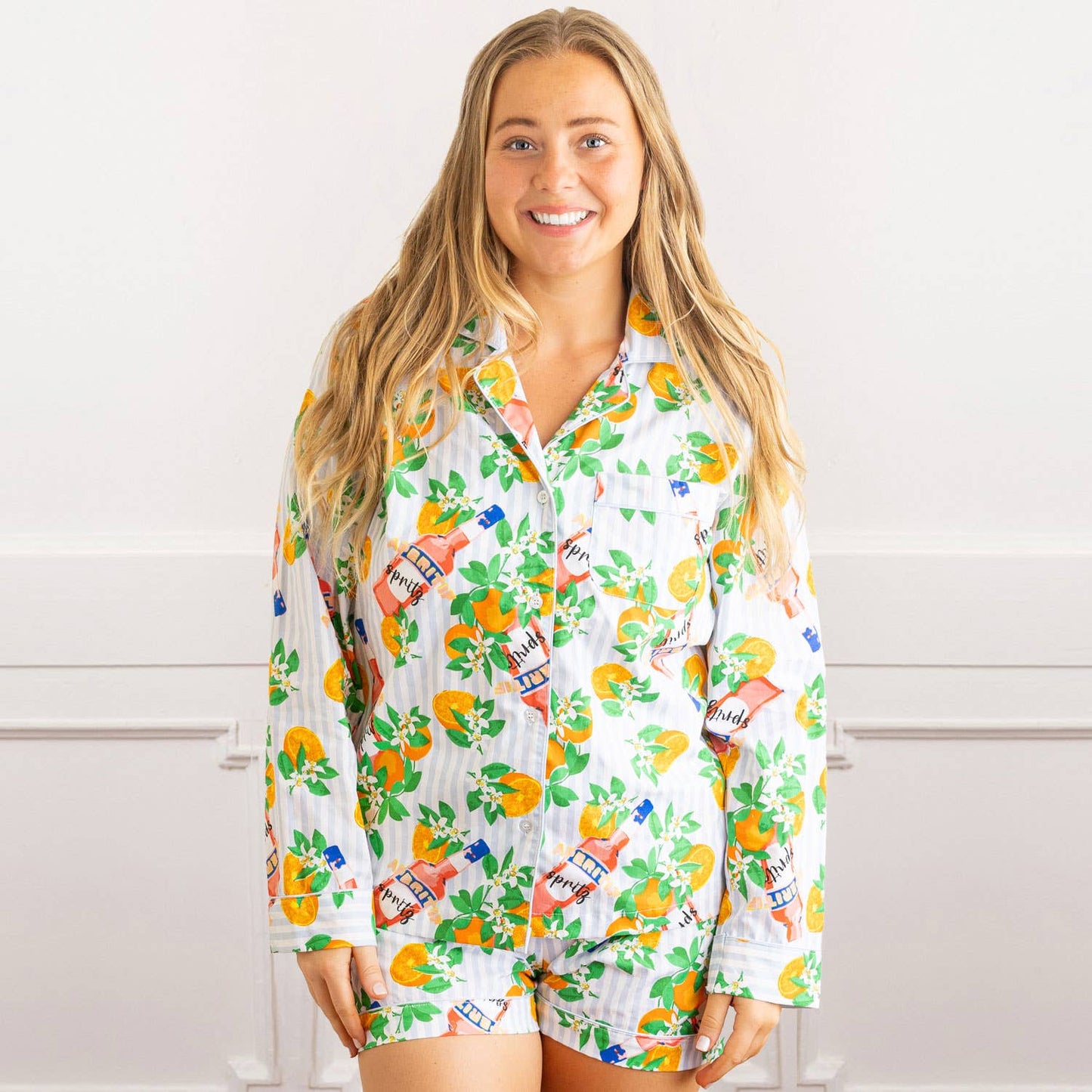 Apéritif Stripe PJ Set with Shorts & Long Sleeve Top