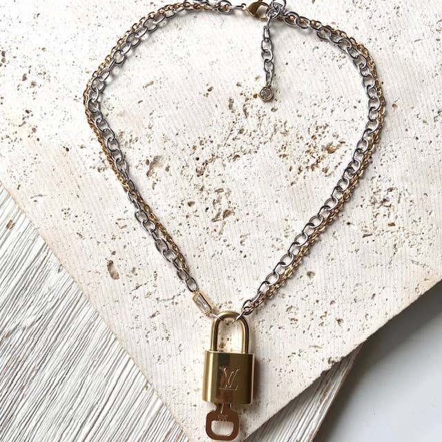 Louis Vuitton lock necklace repurposed upcycled LV