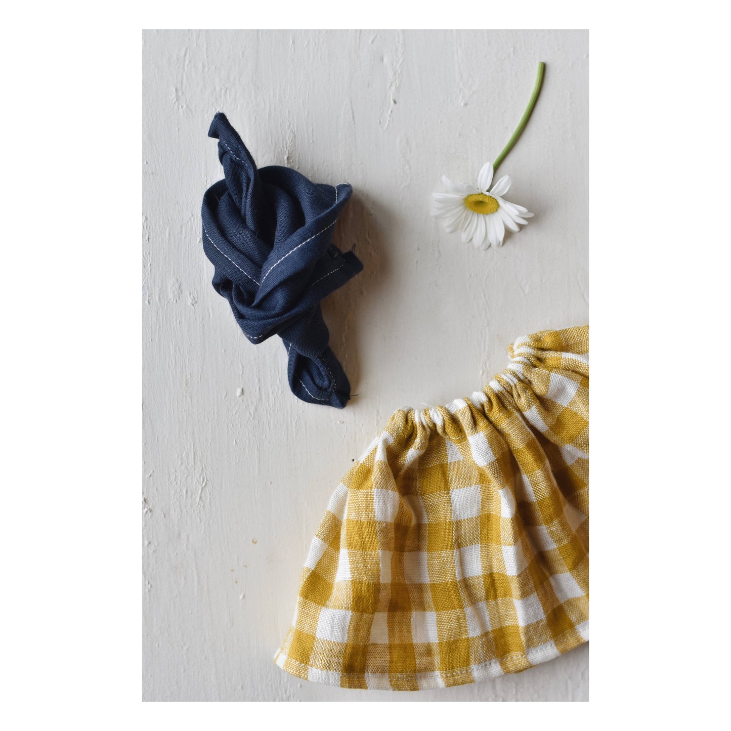 Fern the Frog doll- Buttercup gingham linen skirt