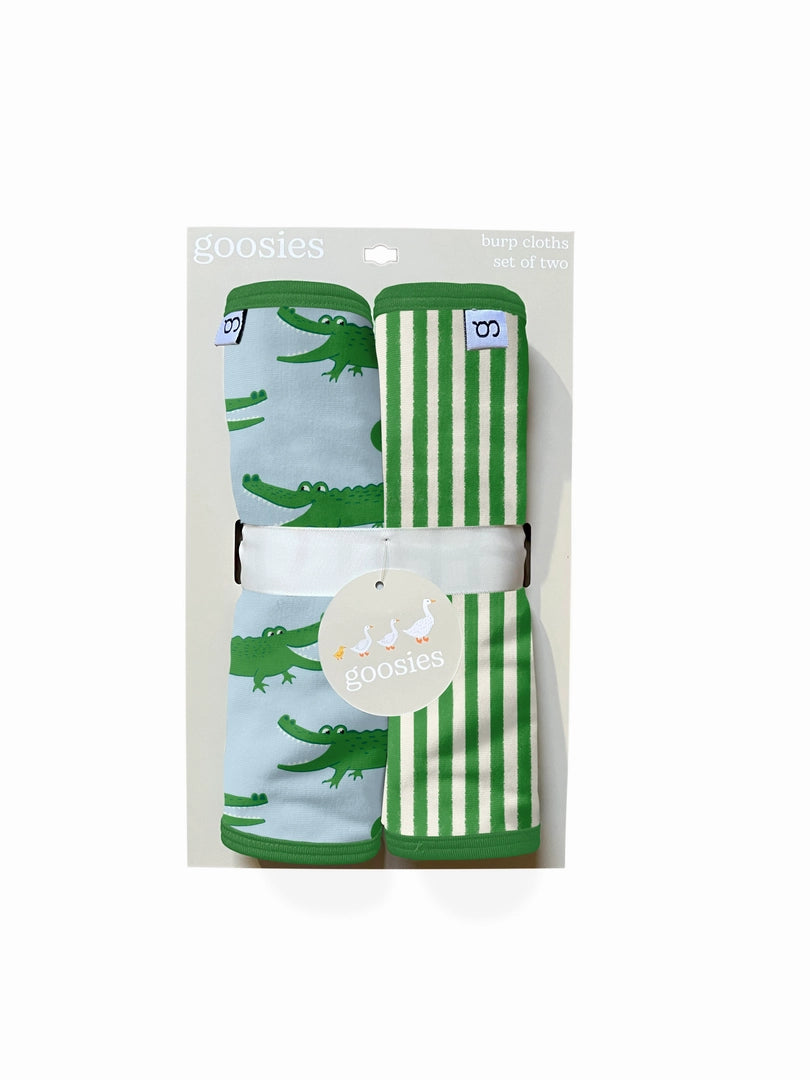 Burp Cloth Set- Blue Alligator