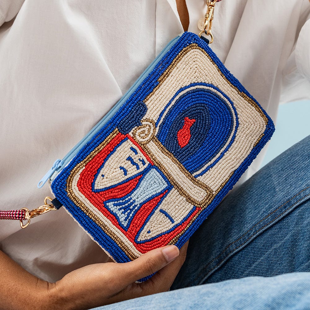 Leila Sardine Seed Bead Clutch With Strap