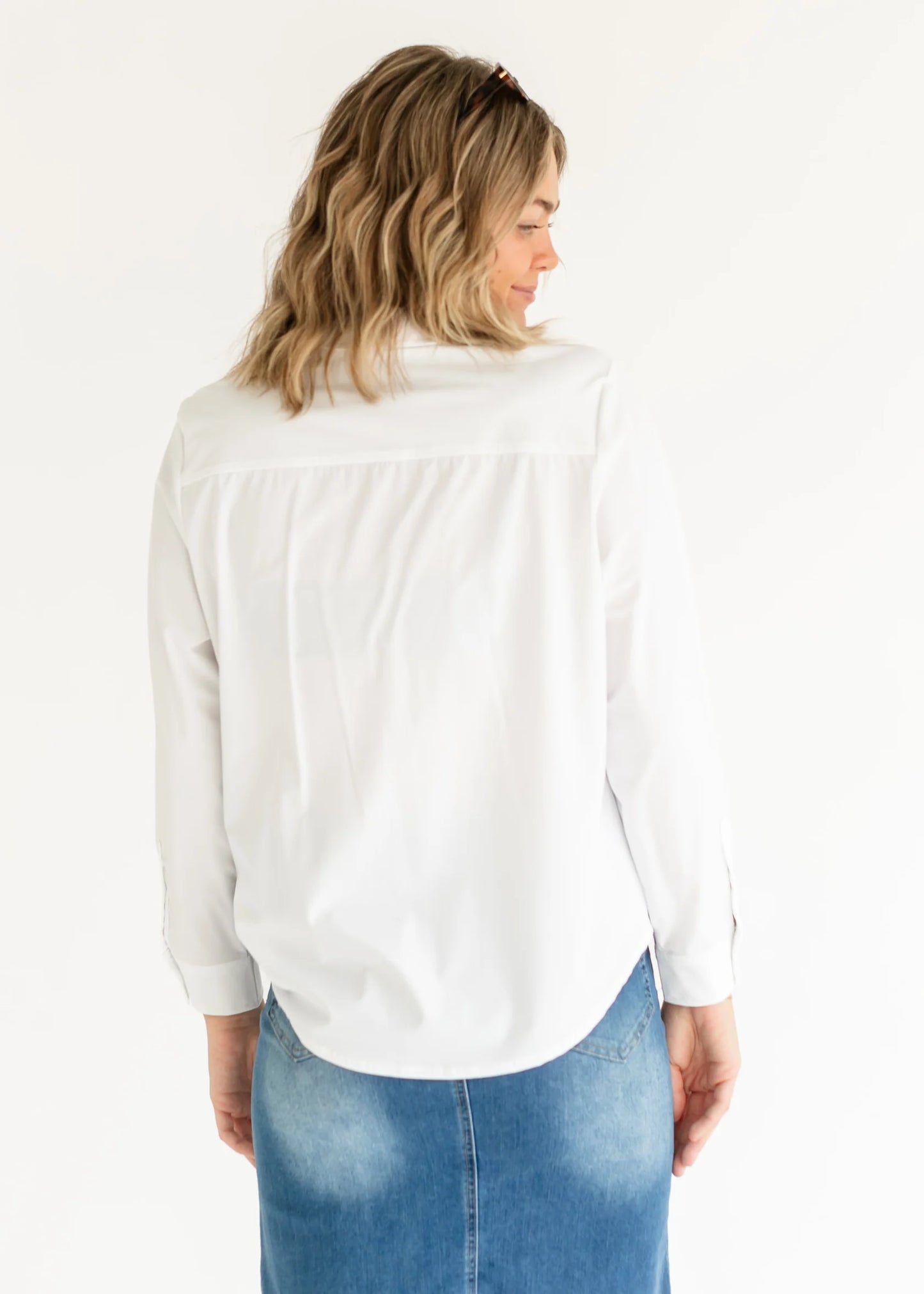 Long Sleeve Button Front Knit Shirt White