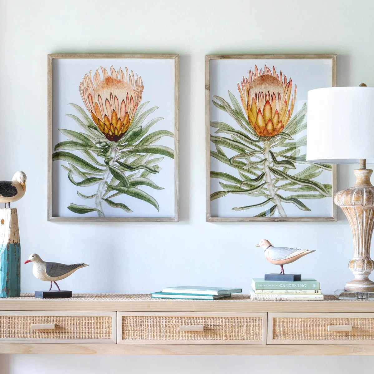 Protea Watercolor Prints in Wood Frames, 2 Assorted Styles