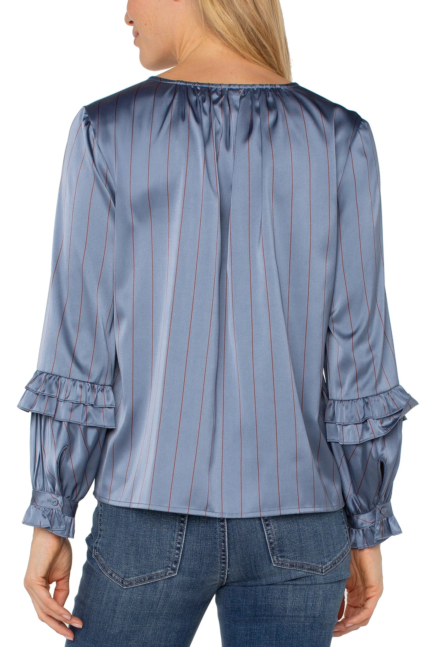 Long Sleeve Woven Blouse W/ Ruffles