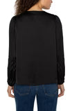V-neck Pleated Detail Woven Top Black