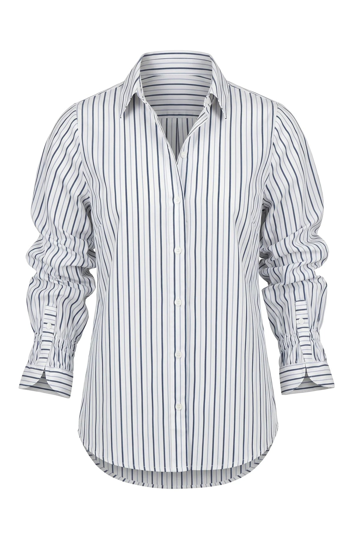 Adjustable Sleeve Button Front Woven Top - Navy