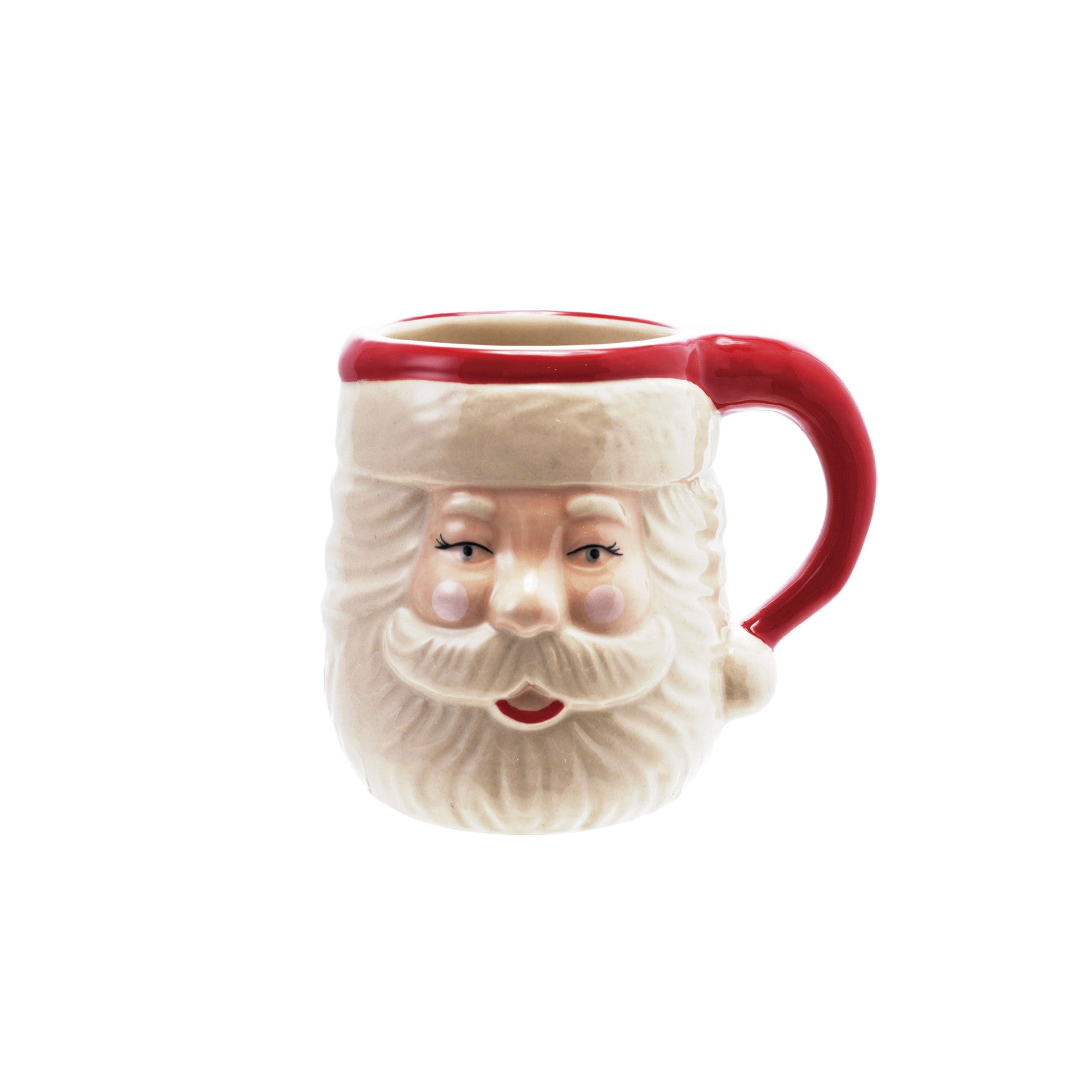 14 oz. Hand-Painted Stoneware Santa Head Shaped Mug, Red & White